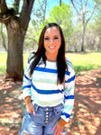 The Mimi Multi-Color Striped Bell Sleeve Top- Blue