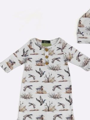 Wildfowl Baby Knotted Gown w/ Matching Cap