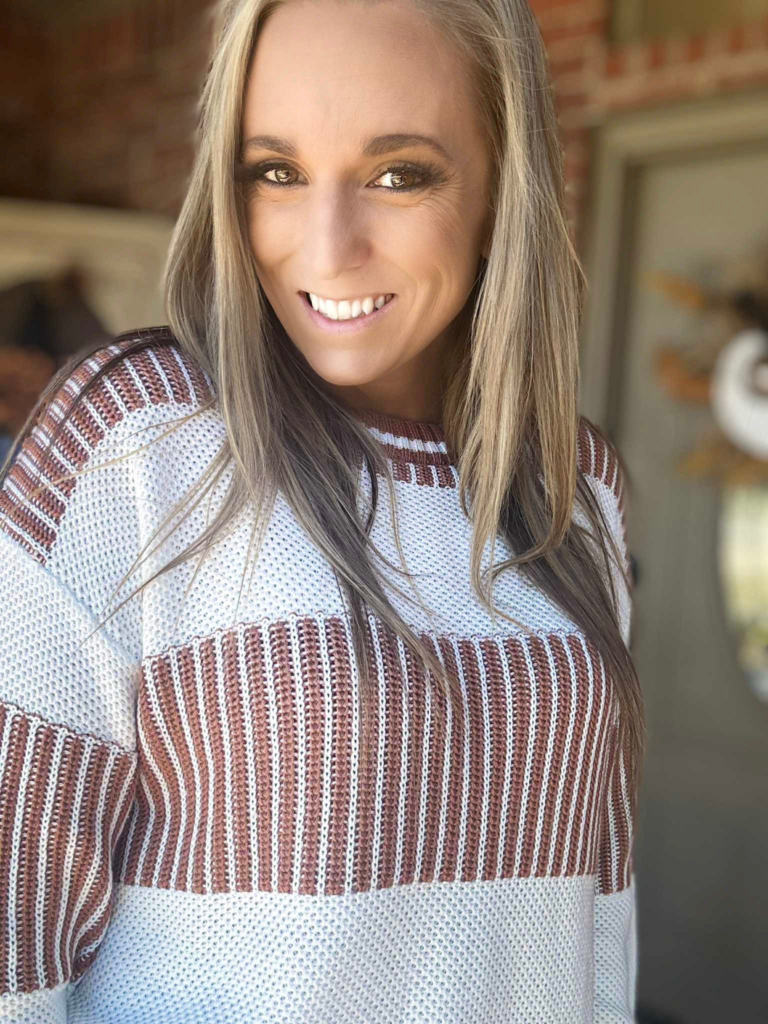 Khaki Two Tone Loose Sweater