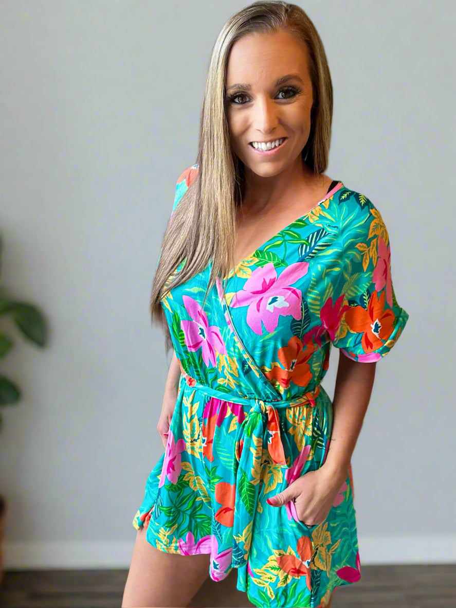 Tropical Vibes Tie Waist Romper