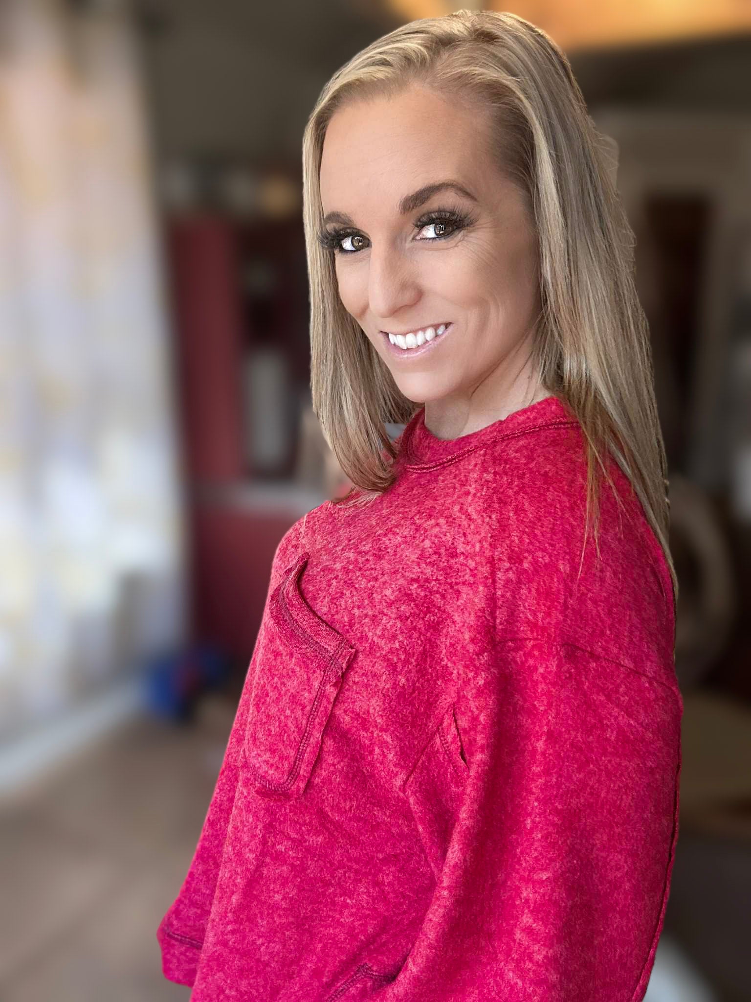 Dark Red Brushed Fleece Sweater